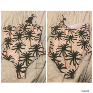 Lecapo XXL plus size one shoulder palm tree one piece swimsuit NWT